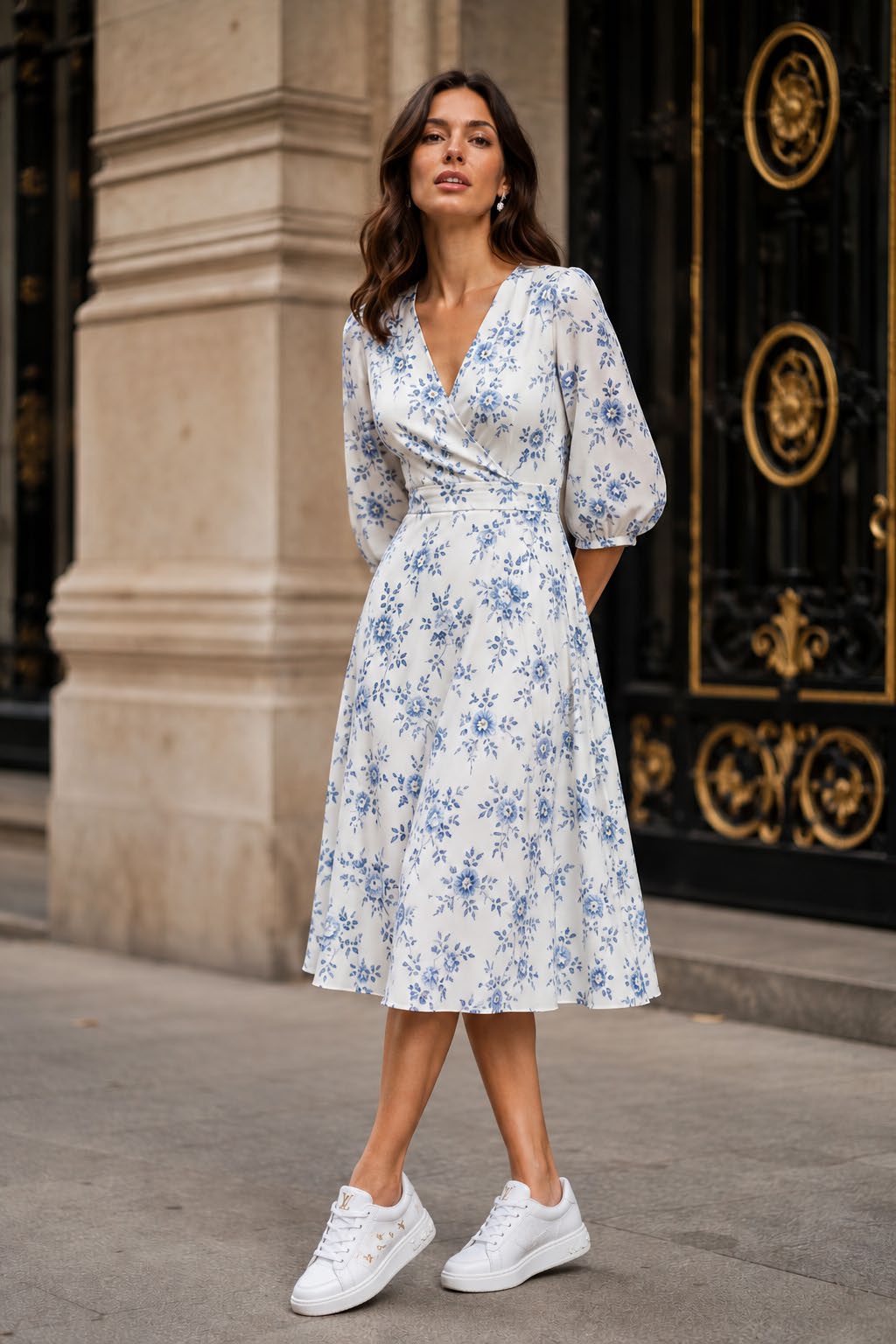 Same look restyled with white sneakers